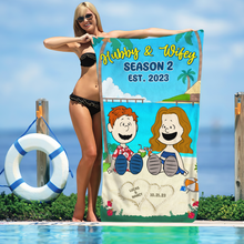 Load image into Gallery viewer, Custom Hubby & Wifey Beach Towel - Personalized Valentine's Day Gifts for Couples Beach Towel PopCulturePrints