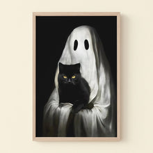 Load image into Gallery viewer, Mystical Black Cat & Ghost Canvas Print - Halloween Decor Poster & Canvas PopCulturePrints