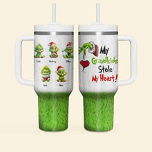 Load image into Gallery viewer, Personalized Christmas Green Monster Family 40oz Tumbler with Handle Tumbler Cup PopCulturePrints