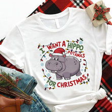 Load image into Gallery viewer, Festive Hippo Christmas Lover's Shirt Shirts PopCulturePrints