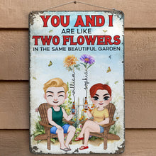 Load image into Gallery viewer, Personalized Couple Metal Sign - Two Flowers Garden Theme Metal Signs PopCulturePrints