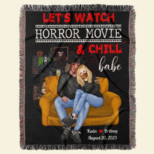 Load image into Gallery viewer, Horror Movie & Chill Personalized Woven Blanket - Gift for Couples Blanket PopCulturePrints