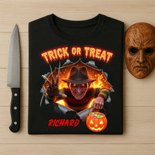 Load image into Gallery viewer, "Trick or Treat" - Classic Horror Shirt - Personalized Halloween Gift for Movie Fans Shirts PopCulturePrints