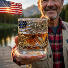 Load image into Gallery viewer, Hooked On Freedom - Personalized Round Glass for Fishing Lovers Glass PopCulturePrints