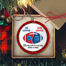 Load image into Gallery viewer, Personalized American Football Ornament for Couples - Custom Christmas Gift & Valentine's Day Gifts Keychains PopCulturePrints