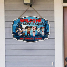 Load image into Gallery viewer, Personalized Spooky Family Welcome Wood Sign - Halloween Edition Wood Sign PopCulturePrints