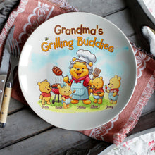 Load image into Gallery viewer, Grandma’s Grilling Buddies - Personalized Round Plate - Perfect Gift for Grandma, Mom, and Family Ceramic Round Plate PopCulturePrints
