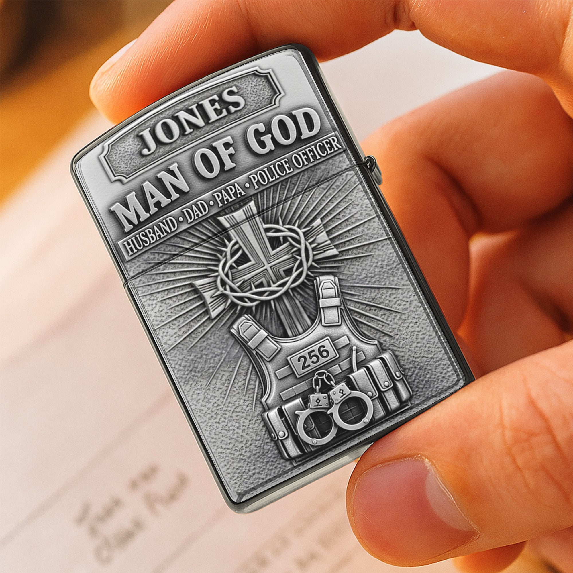 “A Police Officer’s Heart: Man of God” - Personalized Lighter - Unique Gift for Fathers, Husbands, and All Police Officers Lighter PopCulturePrints