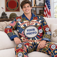 Load image into Gallery viewer, Celebrate Freedom: Personalized Patriotic Button Up Pajama Set - Unique Gifts for Veterans Pajama Set PopCulturePrints