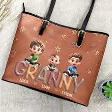Load image into Gallery viewer, “Cherish Every Moment” - Personalized Leather Tote Bag - Gift for Grandma Leather Tote Bag PopCulturePrints