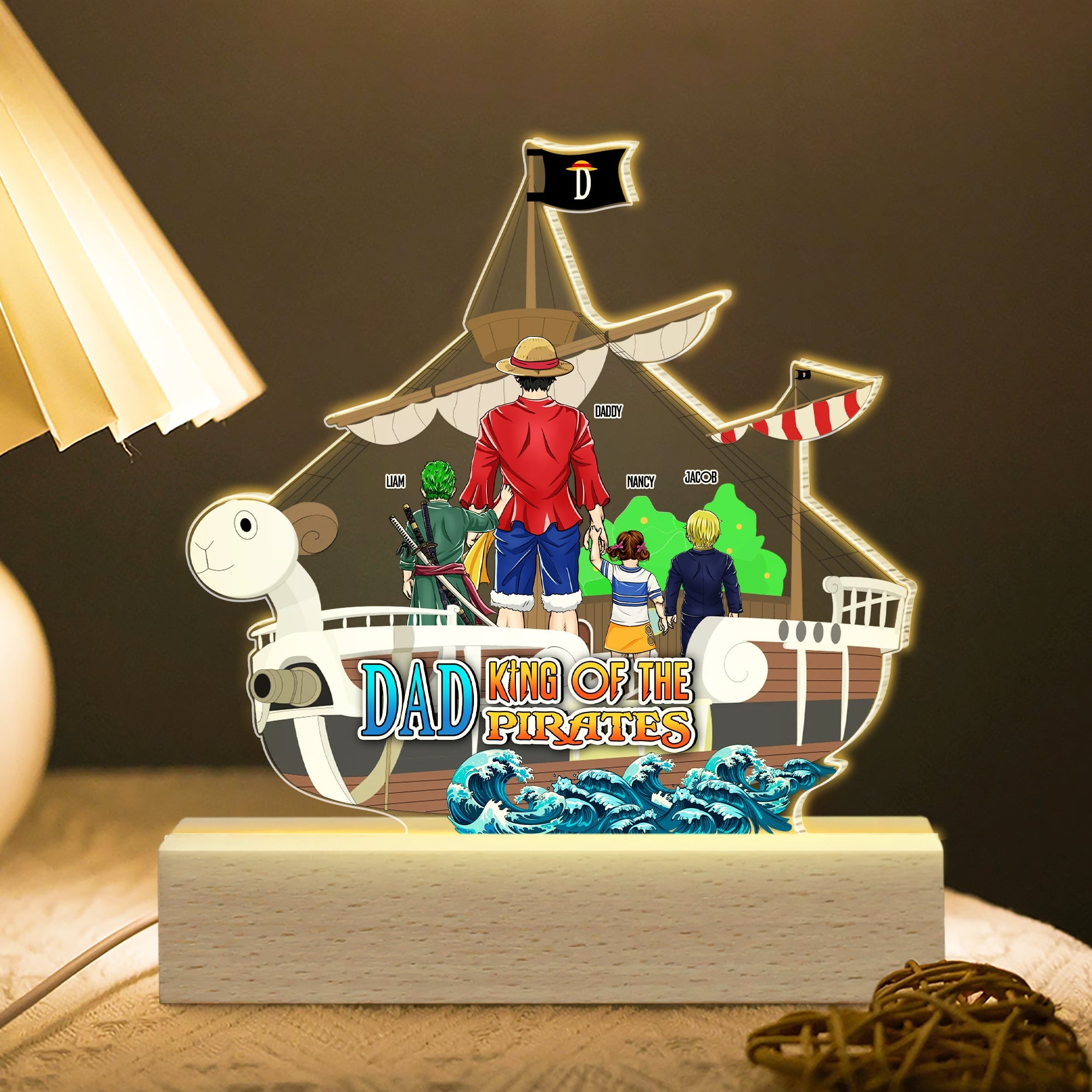 Personalized LED Light - 'Dad: King of the Pirates' Gift for Father's Day Led Night Light PopCulturePrints