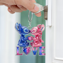 Load image into Gallery viewer, Love is Out of This World - Kissing Aliens Couple Acrylic Keychain - Personalized Gifts for Couples Keychains PopCulturePrints