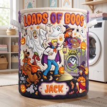 Load image into Gallery viewer, ‘Loads Of Boos’ – Fun Personalized Quilted Laundry Basket for Halloween