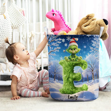 Load image into Gallery viewer, Personalized Christmas Alphabet Laundry Basket - Green Furry Design Laundry Basket PopCulturePrints