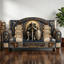 Load image into Gallery viewer, “Put on the Full Armor of God” - Personalized Quilted Sofa Cover - Unique Gift for Christians, Spirituality Lovers, and Faith Seekers