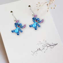 Load image into Gallery viewer, "Add a Touch of Whimsy!" - Mischievous Hanging Blue Alien Earrings - Personalized Gifts for Cartoon Movie Lovers Earrings PopCulturePrints