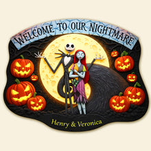 Load image into Gallery viewer, "Welcome to Our Nightmare" - Spooky Couple Custom Shape Doormat - Personalized Halloween Gift for Couples Doormat PopCulturePrints
