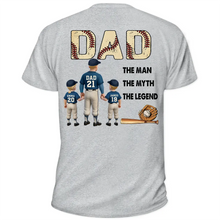 Load image into Gallery viewer, Baseball Dad: The Man The Myth The Legend - Custom Personalized T-Shirt for Dads and Grandpas T-shirt PopCulturePrints