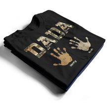 Load image into Gallery viewer, The Man, The Myth, The Legend – Personalized Dad T-Shirt with Kids' Handprints T-shirt PopCulturePrints