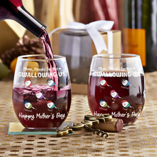 Load image into Gallery viewer, Funny Mom, Thanks For Not Swallowing Us - Custom Stemless Wine Glass Wine Glass PopCulturePrints