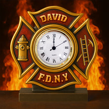 Load image into Gallery viewer, “Time to Honor Heroes” - Firefighter Desk Clock Plaque - Personalized Gift for Firefighters, All Occasion Clock Plaques PopCulturePrints