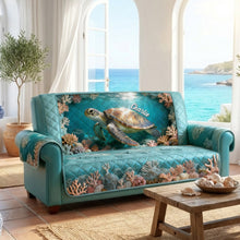 Load image into Gallery viewer, Dive into Serenity - Sea Turtle Quilted Sofa Cover - Personalized Gift for Ocean Lovers Sofa Cover PopCulturePrints