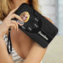 Load image into Gallery viewer, "Cherish the Moments, Grandma's Heart Full of Love" - Personalized Leather Long Wallet - Gift for Grandma, Mom, and Loved Ones Leather Long Wallet PopCulturePrints