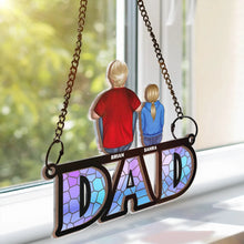 Load image into Gallery viewer, “A Dad’s Love is Forever” - Personalized Window Hanging Suncatcher Ornament - Custom Gift for Dad, Grandpa & Family Suncatcher Ornament PopCulturePrints