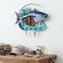 Load image into Gallery viewer, Hook, Line, and Sinker: Fishing Gear Corner Key Hanger - Personalized Gift for Fishing Lovers Wood Sign PopCulturePrints