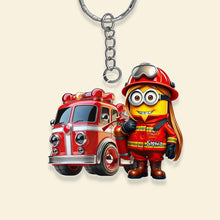 Load image into Gallery viewer, Personalized Firefighter Keychain - Custom Minion Design Keychains PopCulturePrints