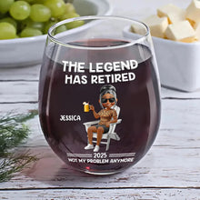 Load image into Gallery viewer, The Legend Has Retired - Personalized Stemless Wine Glass Wine Glass PopCulturePrints