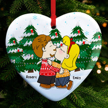 Load image into Gallery viewer, Kissing Couple Heart Ornament - Customizable Christmas Gift for Couples, Friends, and Family Ornament PopCulturePrints