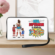 Load image into Gallery viewer, "Real Supermom is Born in 1966" - Personalized Faux Leather Wallet - Gift for Mom & Grandma Leather Wallet PopCulturePrints