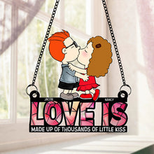 Load image into Gallery viewer, Personalized Couple Suncatcher Ornament - 'Love Is (For Name Customization)' Suncatcher PopCulturePrints