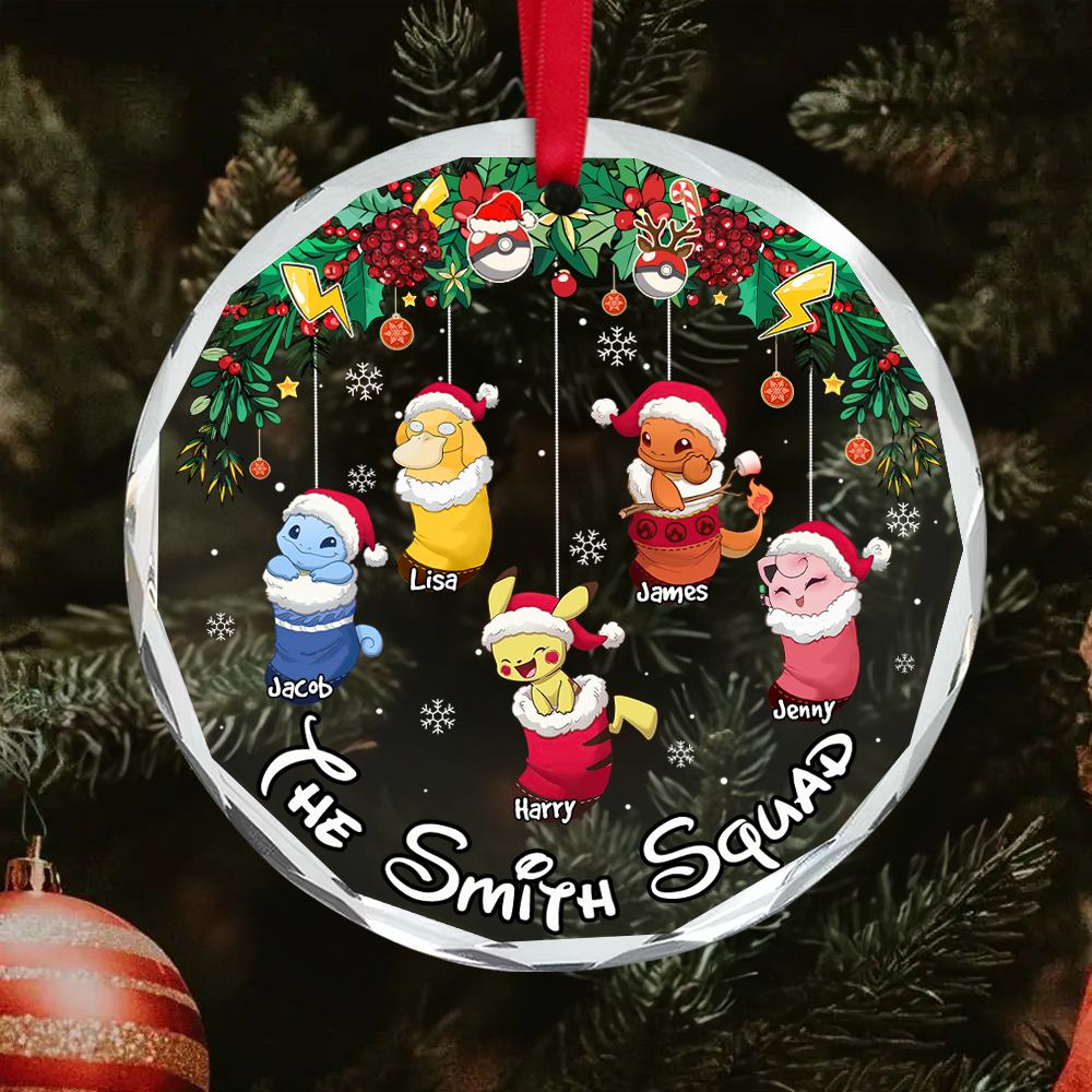 Personalized Family Christmas Ornament - Festive Pokémon Design Ornament PopCulturePrints
