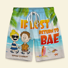 Load image into Gallery viewer, Personalized Couple Beach Shorts - Valentine's Day Gifts - If Lost Return to BAE Shorts and Pants PopCulturePrints