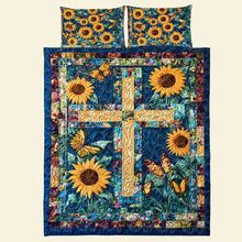 Load image into Gallery viewer, Sunflower Cross Quilt Bedding Set - Perfect Christmas Gift Blanket PopCulturePrints
