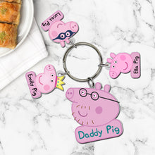 Load image into Gallery viewer, Personalized Daddy Pig Keychain with Custom Pig Charms Keychains PopCulturePrints