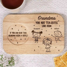 Load image into Gallery viewer, Grandma You Are Tea-Riffic - Personalized Serving Board with Cup Holder - a Unique Gift for Grandma Serving Board With Cup Holder PopCulturePrints