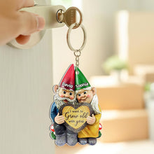 Load image into Gallery viewer, Personalized Old Gnome Couple Keychain - 'I Want To Grow Old With You' | Perfect Gift for Couples Keychains PopCulturePrints