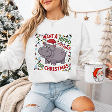 Load image into Gallery viewer, Festive Hippo Christmas Lover's Shirt Shirts PopCulturePrints
