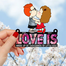Load image into Gallery viewer, Personalized Couple Suncatcher Ornament - 'Love Is (For Name Customization)' Suncatcher PopCulturePrints