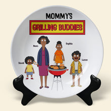 Load image into Gallery viewer, Mommy's Grilling Buddies - Personalized Ceramic Round Plate for Moms and Grandmothers - The Perfect Gift for Mother's Day Ceramic Round Plate PopCulturePrints
