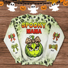 Load image into Gallery viewer, Personalized Halloween Leopard Pumpkin Sweatshirt for Mama - Spooky Green Design AOP Products PopCulturePrints