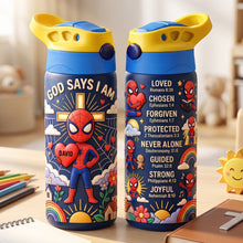 Load image into Gallery viewer, God Says Action Plaid - Personalize Your Own 12oz Colorful Tumbler for Kids