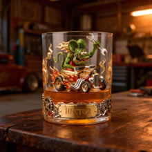 Load image into Gallery viewer, “Rev Up the Fun!” Personalized Hot Rod Lover's 11oz Round Glass - Custom Gift for Car Enthusiasts, Friends, Birthday & Special Occasions Glass PopCulturePrints