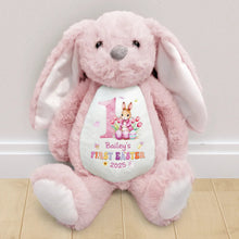Load image into Gallery viewer, "Celebrate Her First Easter with Love" - Personalized Soft Toy Bunny - Gift for Baby Girls, Moms, and Grandmas Soft Toy Bunny PopCulturePrints