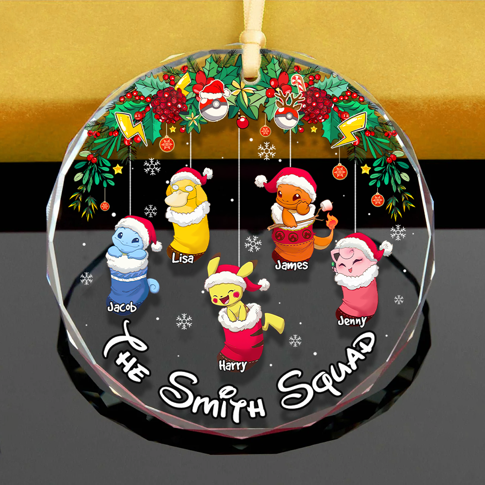 Personalized Family Christmas Ornament - Festive Pokémon Design Ornament PopCulturePrints
