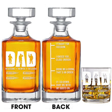 Load image into Gallery viewer, "The Veteran, The Myth, The Legend" - Personalized Whiskey Decanter Set for Dad Whiskey Bottle PopCulturePrints