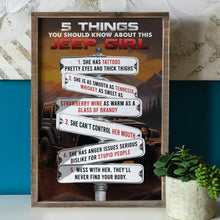 Load image into Gallery viewer, 5 Things You Should Know About This Jeep Girl - Wooden Sign Poster & Canvas PopCulturePrints
